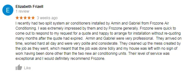 Frozone Air Review customer testimonial 2