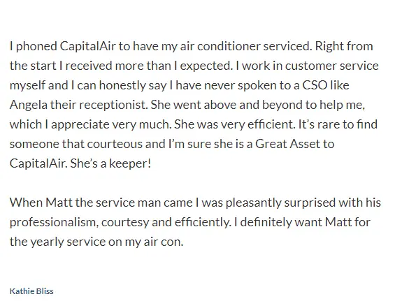 Capital Air Review Customer Testimonials 1